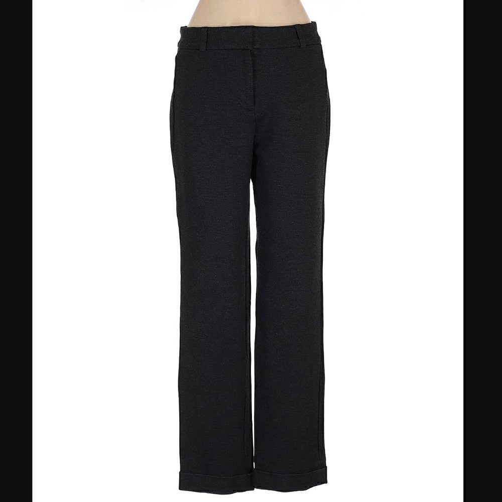 Lands' End Womens Size 4 Ponte Dress Pant Dark Charcoal Gray Slim Leg Cuffed Hem